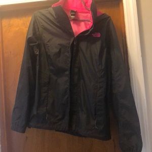 charcoal north face  rain jacket w/pink detail